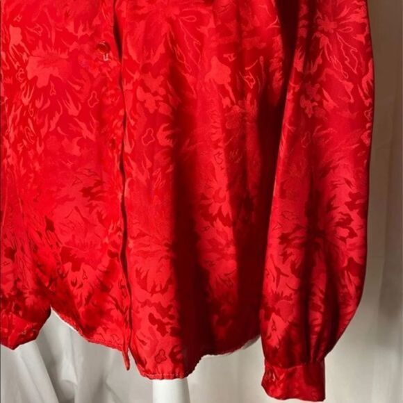 Vintage 80’s Red Damask Print Button Down - Picture 3 of 5